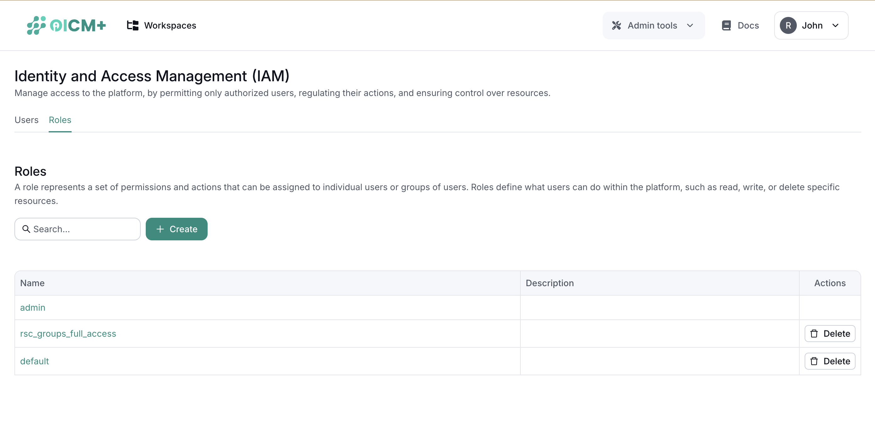 Screenshot of Roles Management