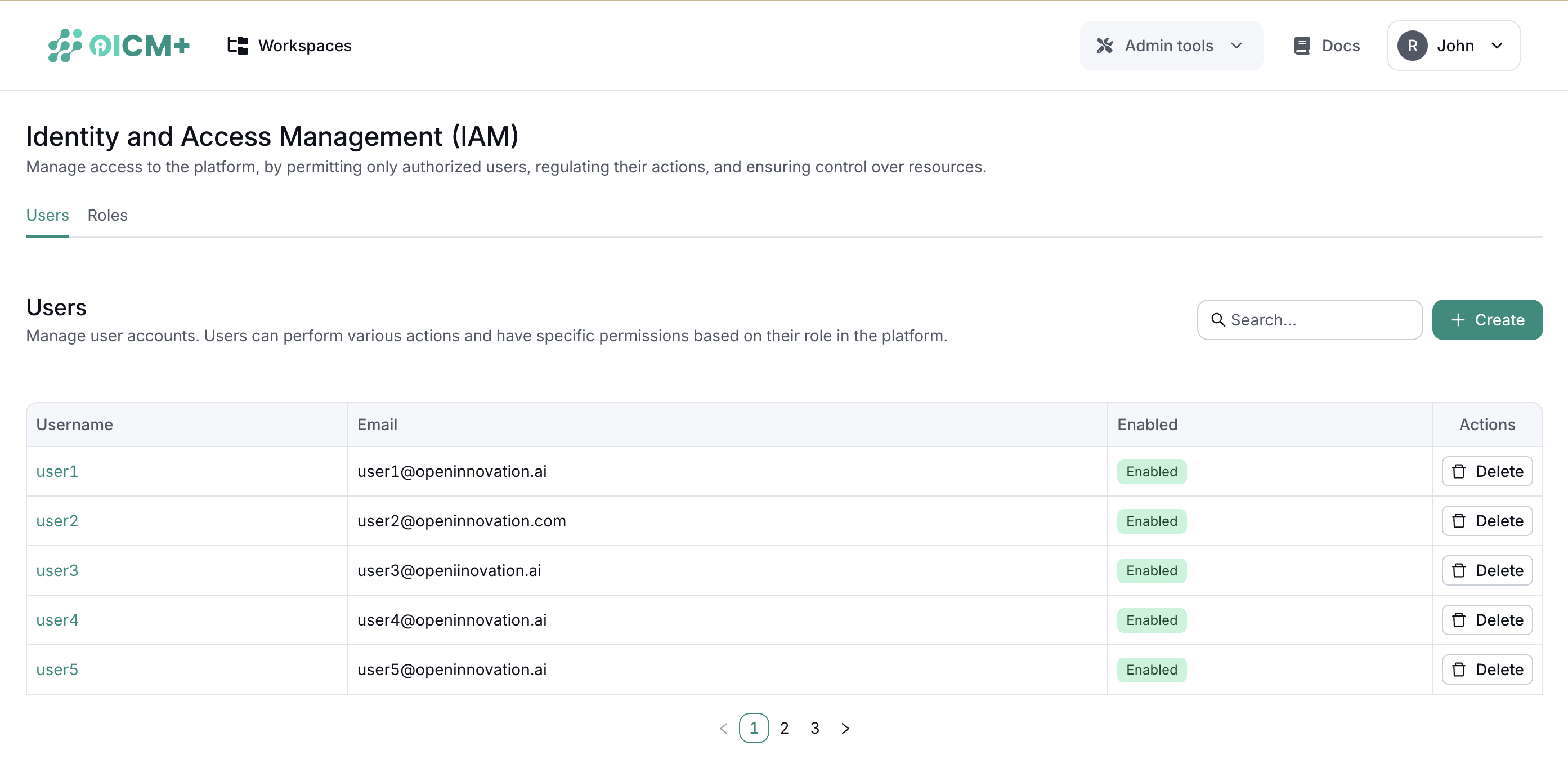 Screenshot of Users Management