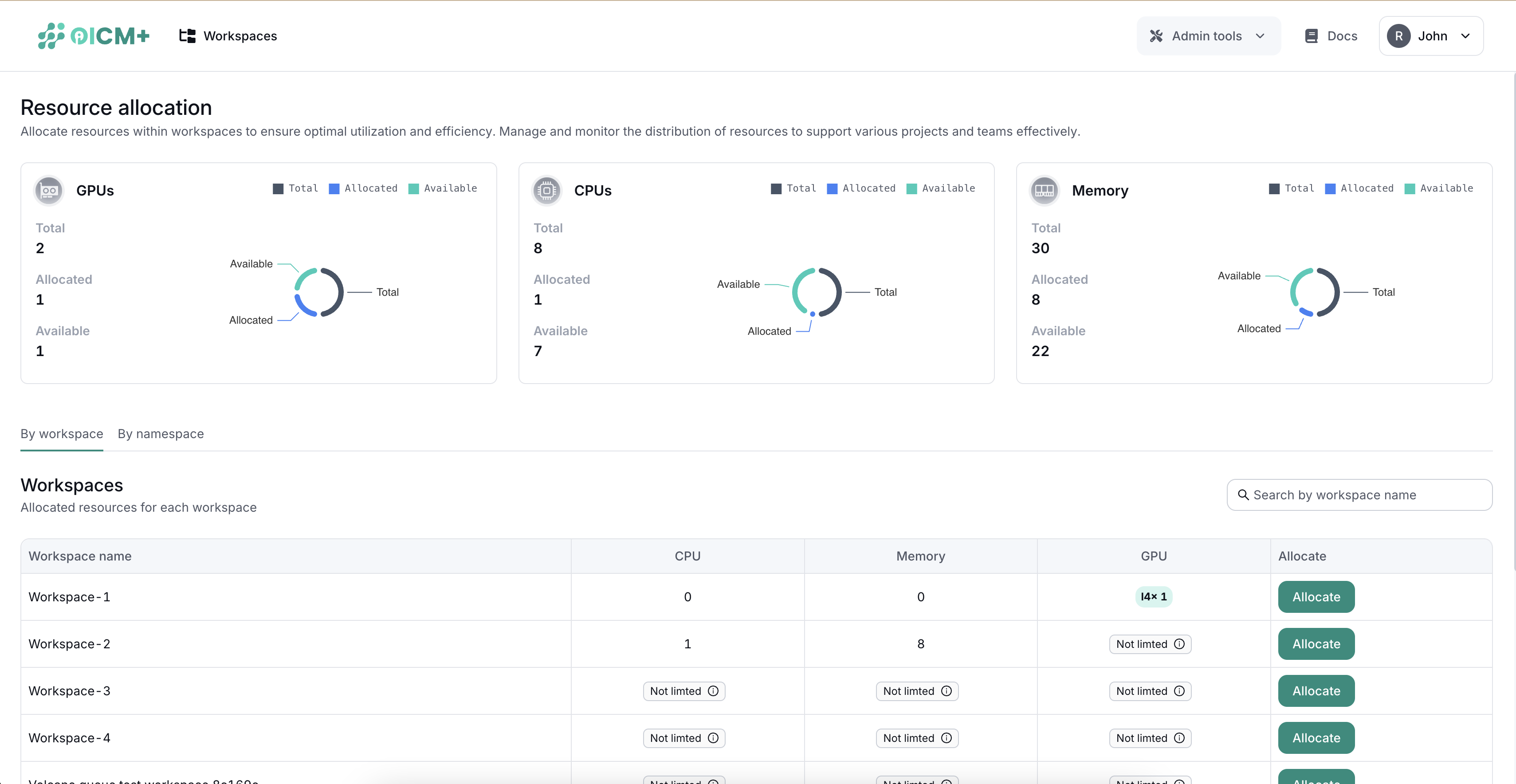 Screenshot of Resource Summary