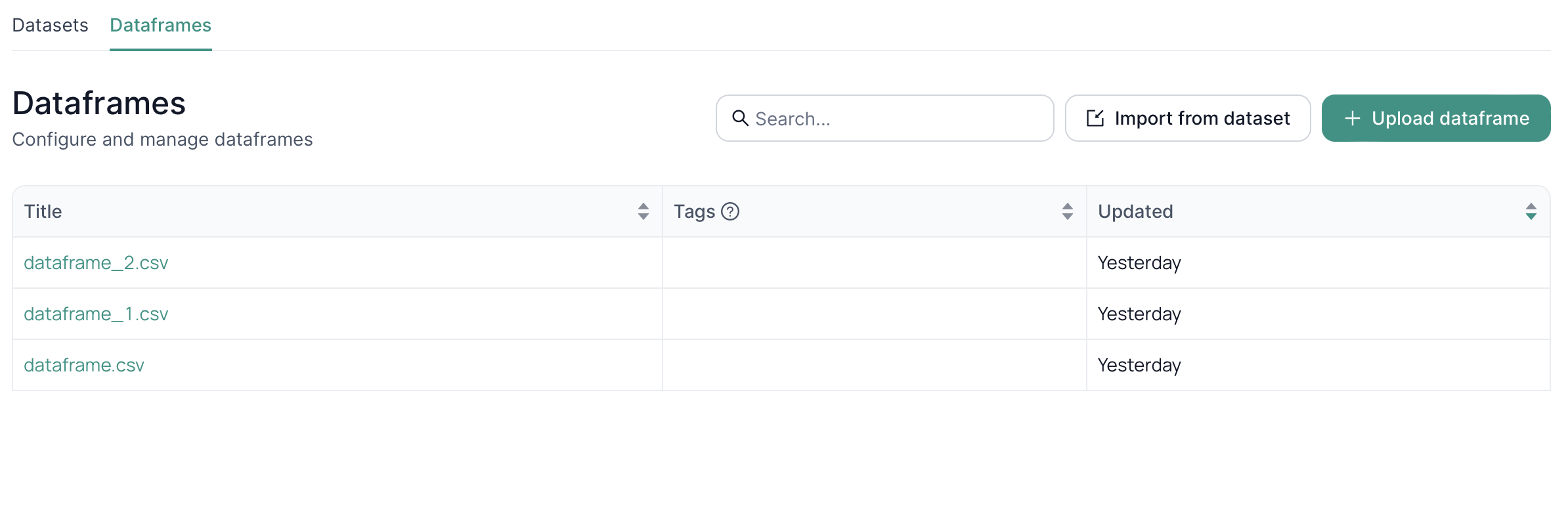 Dataframe Details Page
