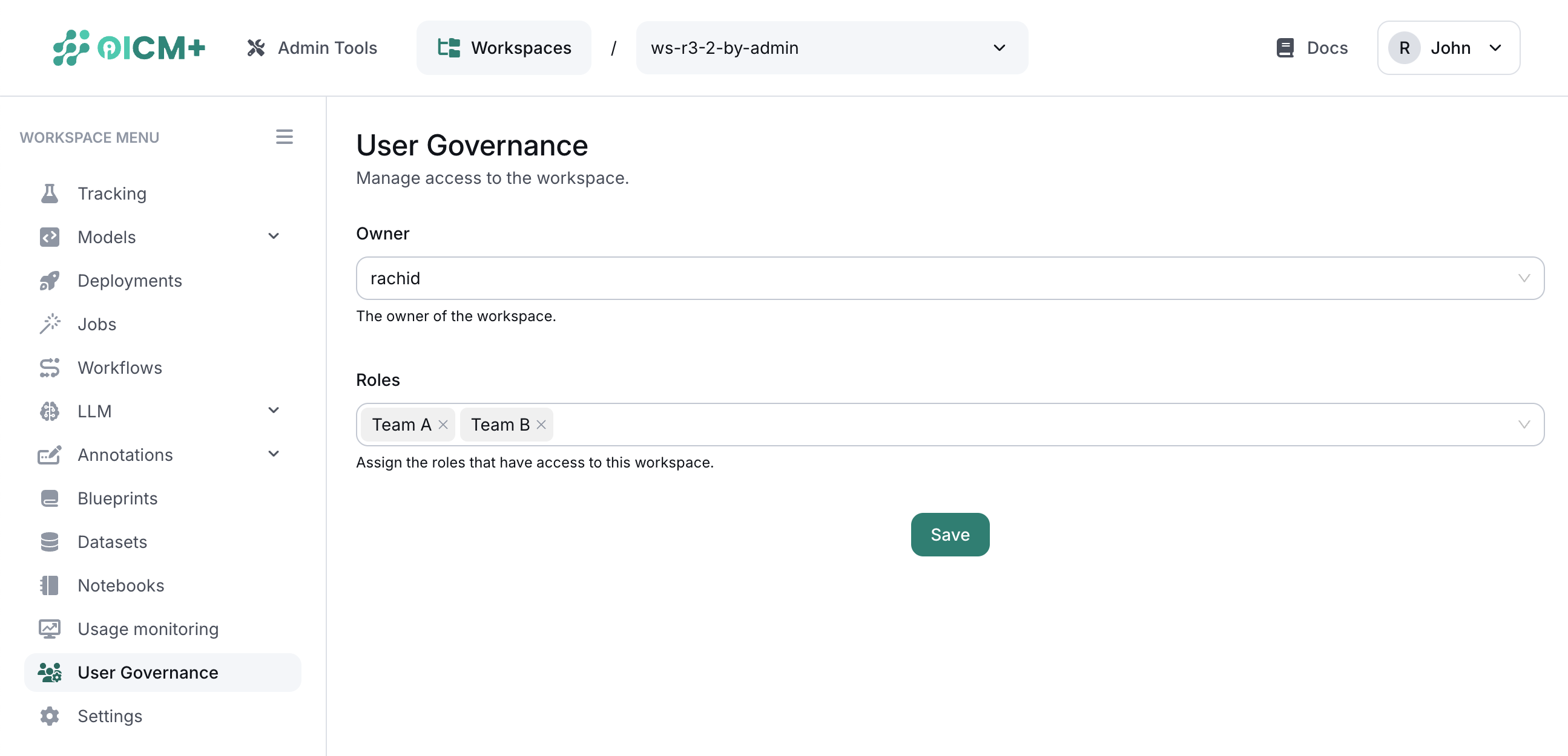 Screenshot of the Workspace Access Page