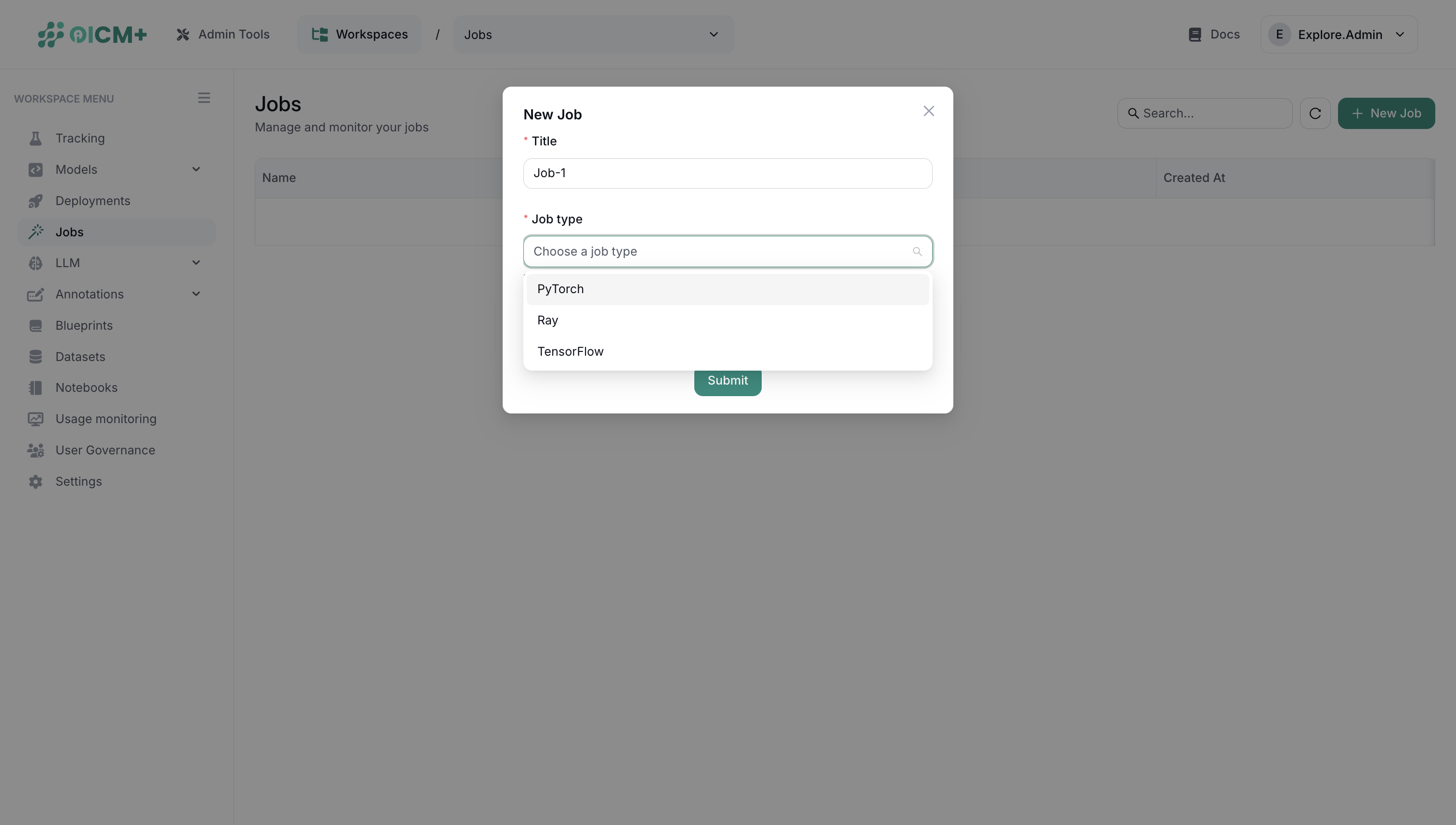 Creating a new job through the job creation form