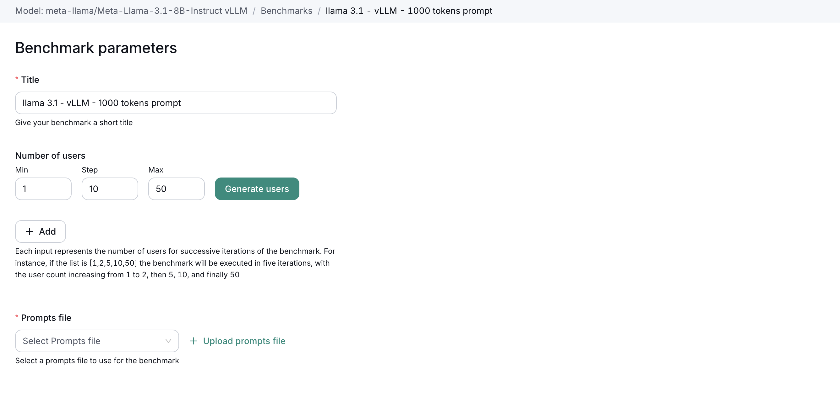 Benchmark Configuration Form