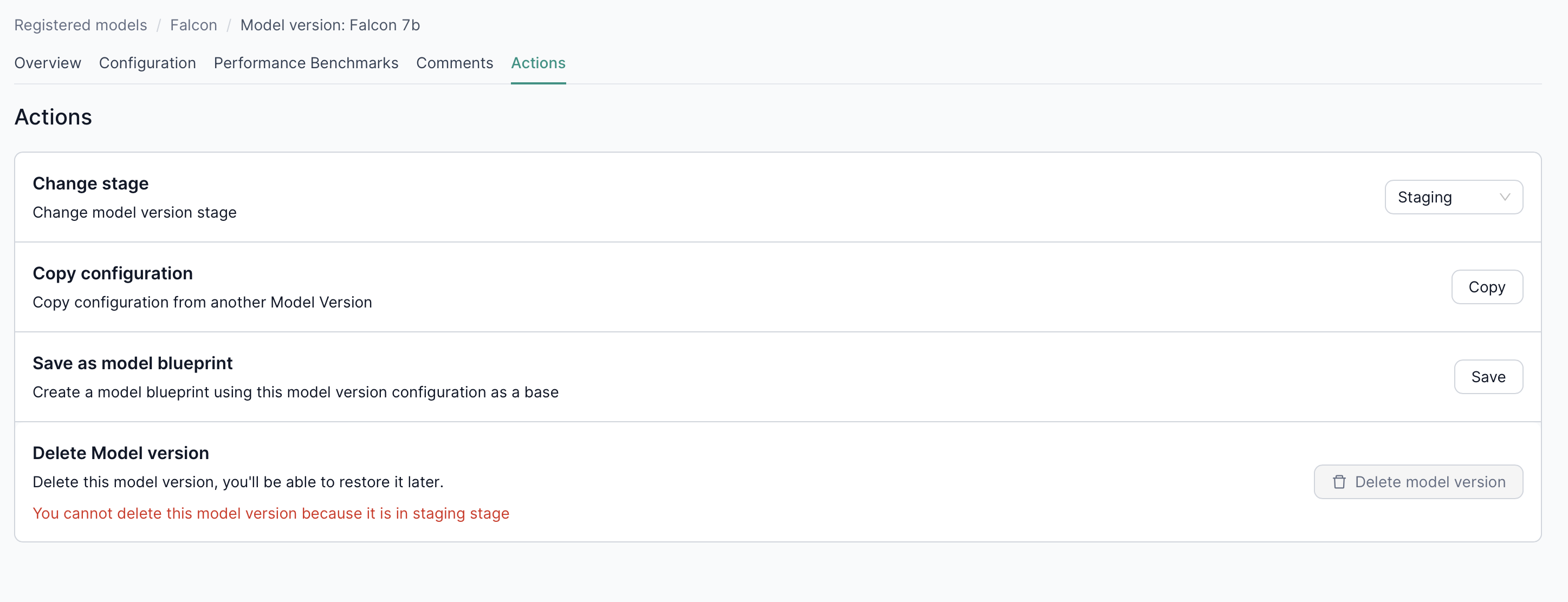Model Version Actions
