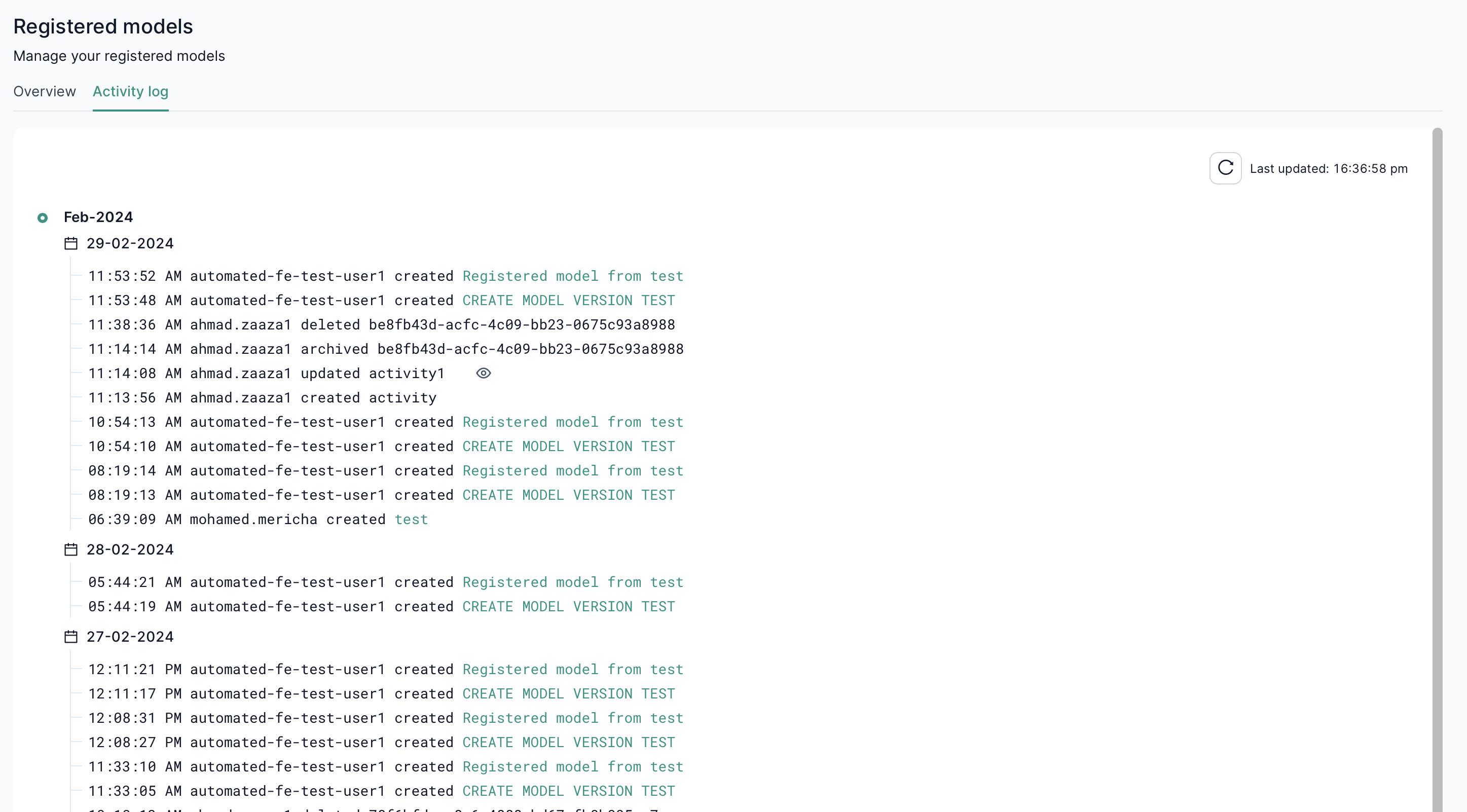 Registered Model Logs