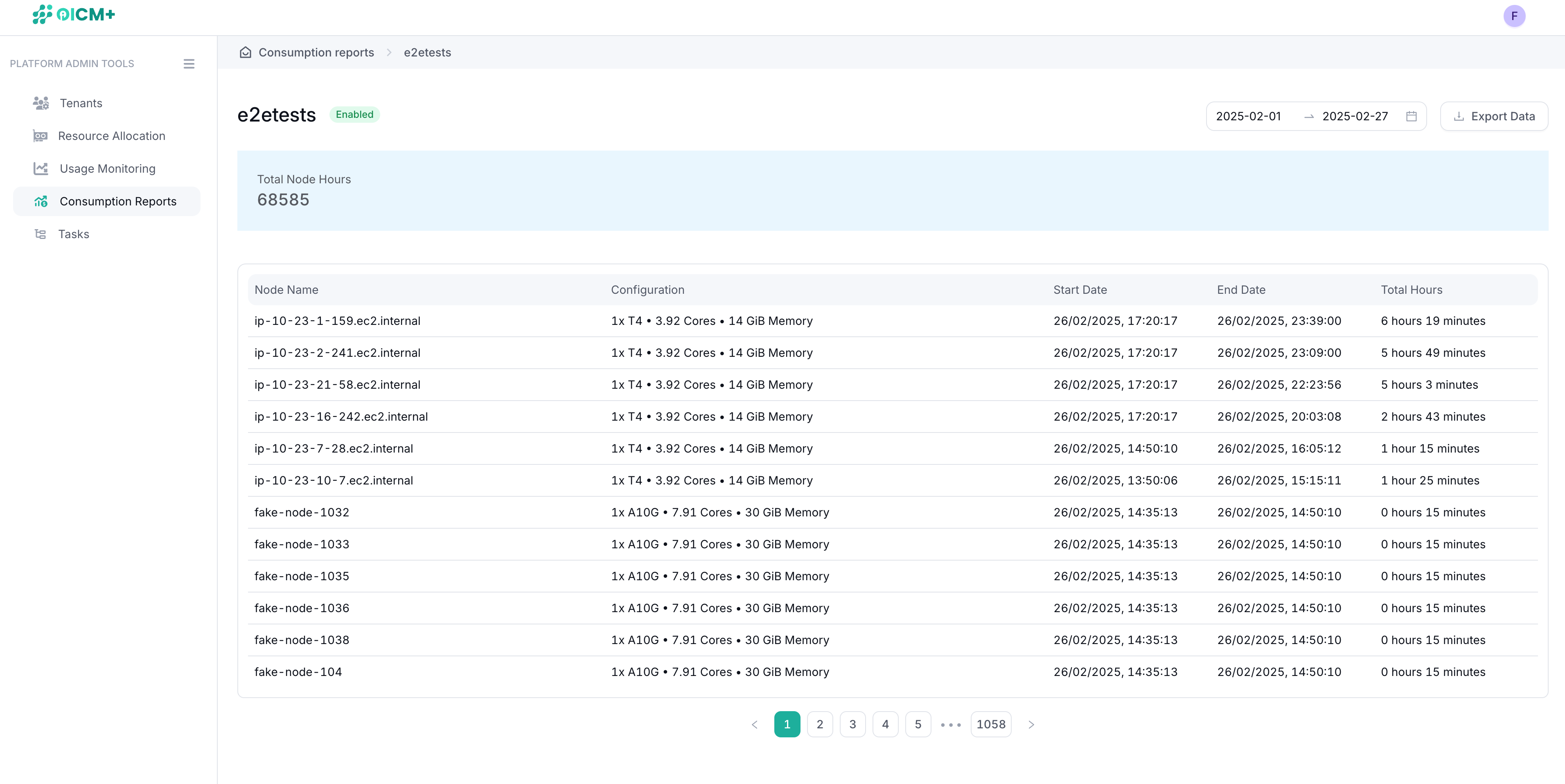 Screenshot of Consumption Reports Detailed Page